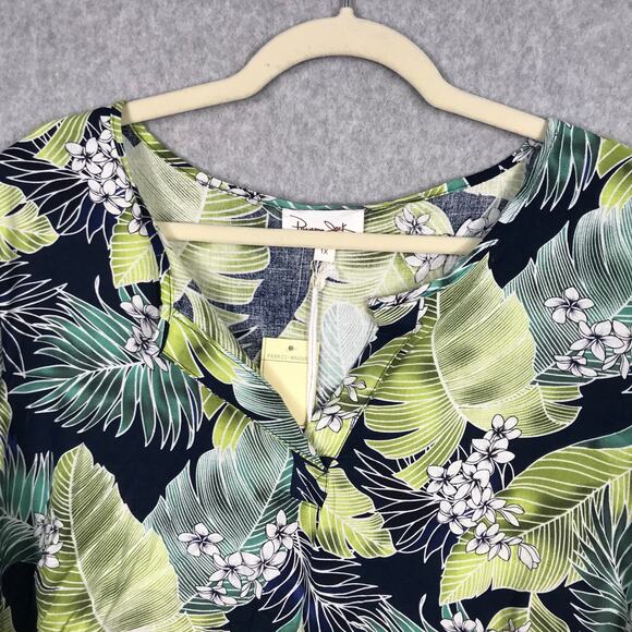 Panama Jack Top Womens Plus 1X Green Linen Palm‎ Resort Tropical Vacation Shirt - Picture 2 of 11